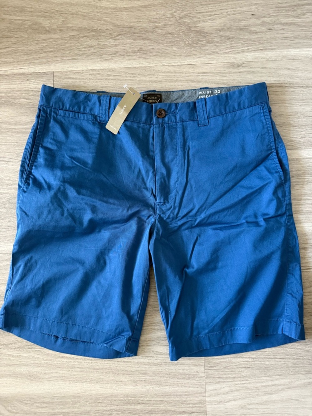 J. Crew Stretch Men’s Flat Front Chino Shorts Blue, 33 Waist 9 inseam, NWT
